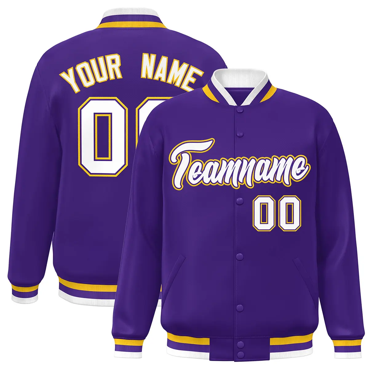 Purple White-Purple Varsity Full-Snap Letterman Jacket