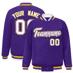Purple White-Purple Varsity Full-Snap Letterman Jacket 1