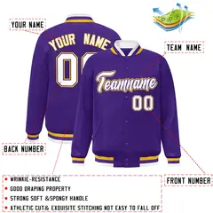 Purple White-Purple Varsity Full-Snap Letterman Jacket 2