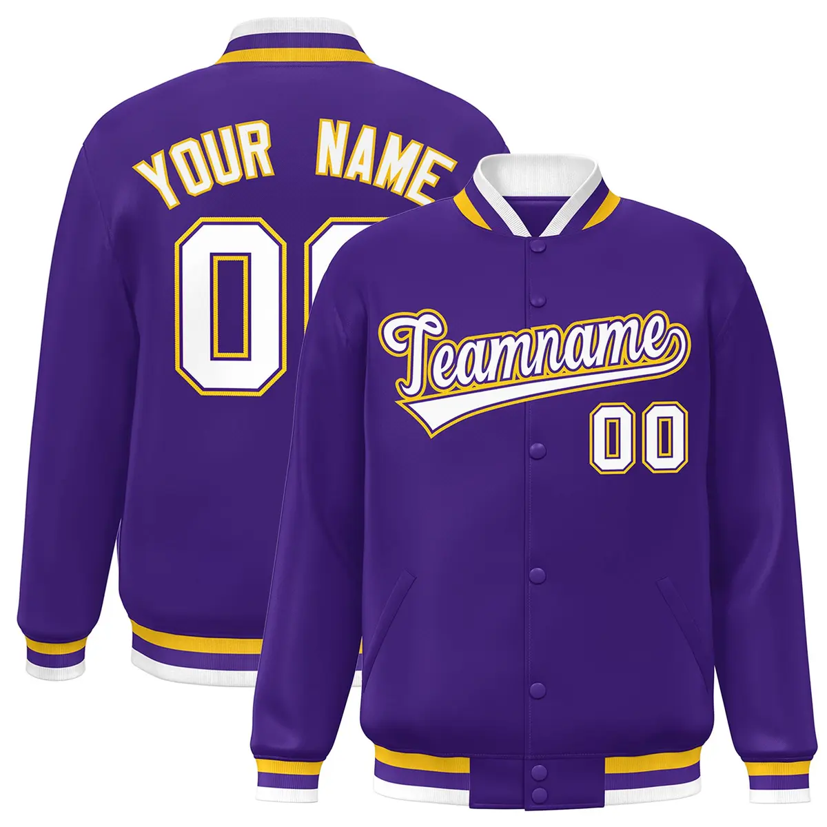Purple White-Purple Varsity Full-Snap Letterman Jacket