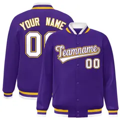 Purple White-Purple Varsity Full-Snap Letterman Jacket 1