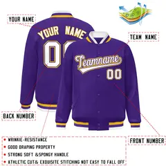 Purple White-Purple Varsity Full-Snap Letterman Jacket 2