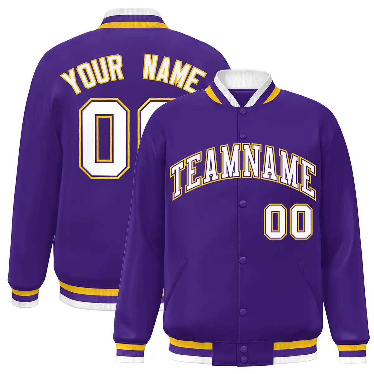 Purple White-Purple Varsity Full-Snap Letterman Jacket