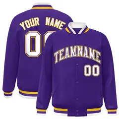 Purple White-Purple Varsity Full-Snap Letterman Jacket 1