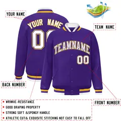Purple White-Purple Varsity Full-Snap Letterman Jacket 2