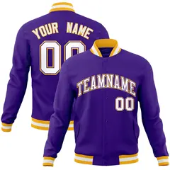 Purple White-Purple Varsity Full-Snap Letterman Jacket 1