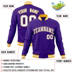 Purple White-Purple Varsity Full-Snap Letterman Jacket 4