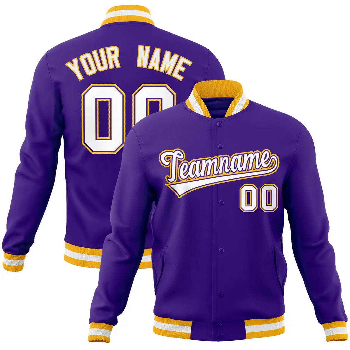 Purple White-Purple Varsity Full-Snap Letterman Jacket