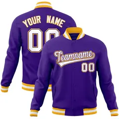 Purple White-Purple Varsity Full-Snap Letterman Jacket 1