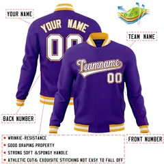 Purple White-Purple Varsity Full-Snap Letterman Jacket 4