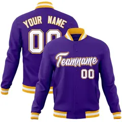 Purple White-Purple Varsity Full-Snap Letterman Jacket 1