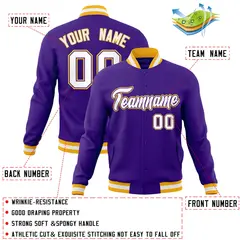 Purple White-Purple Varsity Full-Snap Letterman Jacket 4