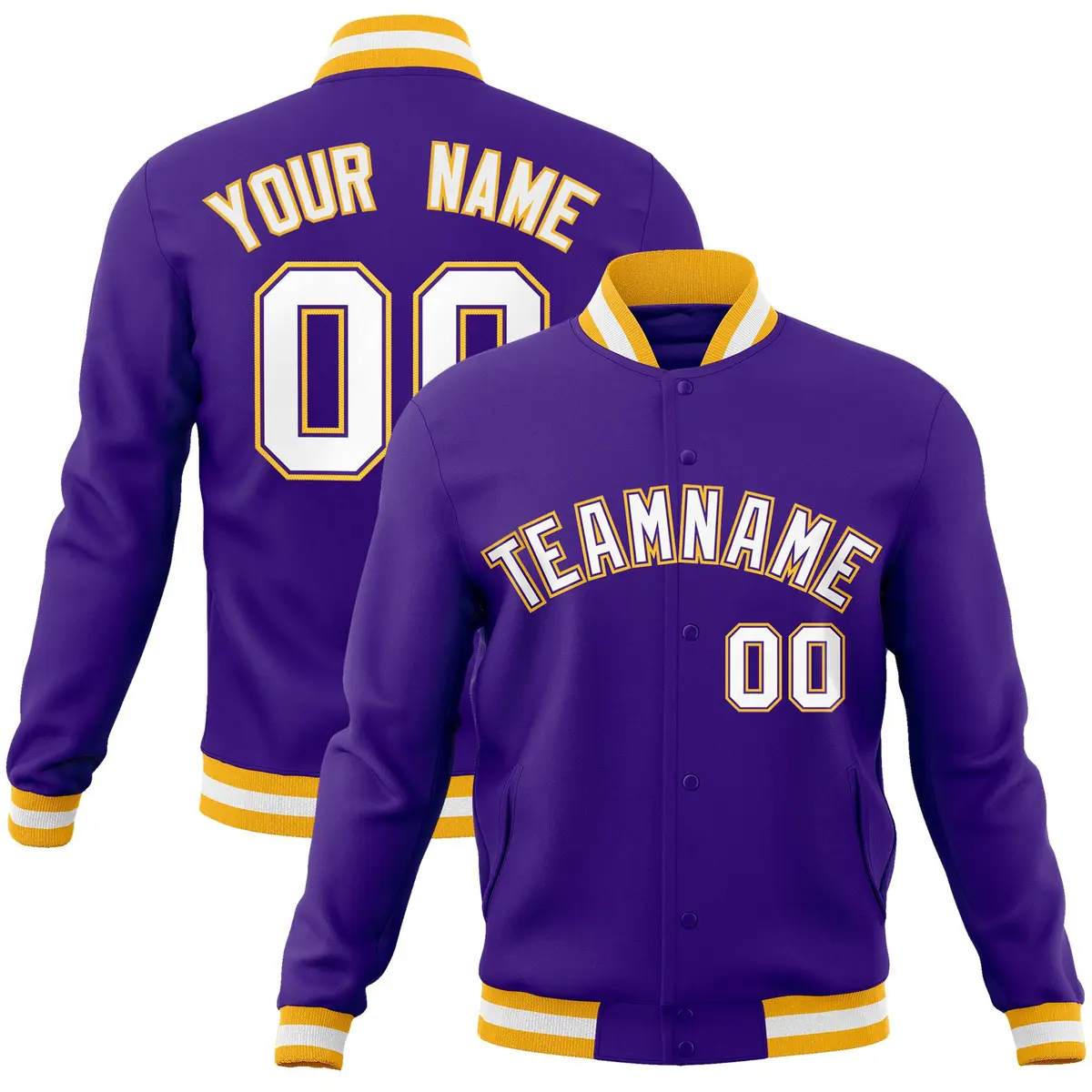 Purple White-Purple Varsity Full-Snap Letterman Jacket