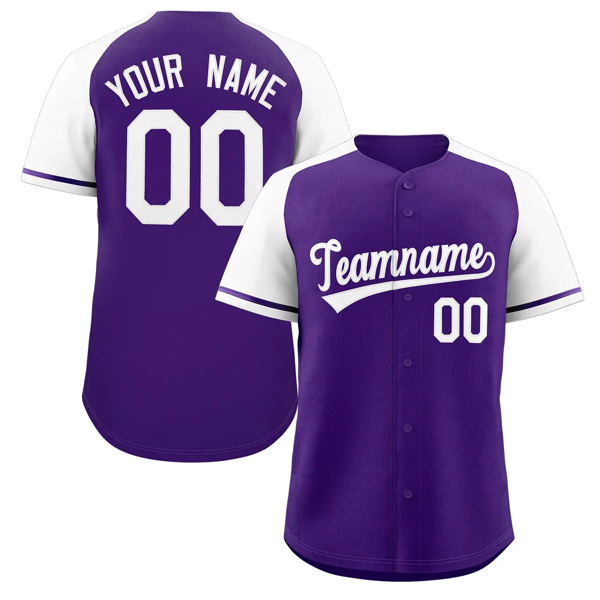 Purple White Raglan Sleeves Authentic Baseball Jersey