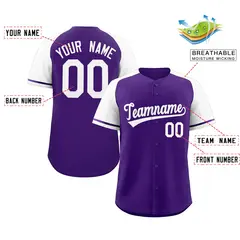 Purple White Raglan Sleeves Authentic Baseball Jersey 2