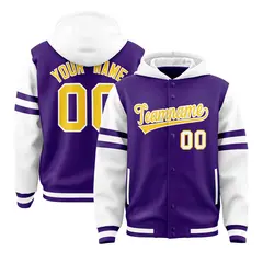 Purple White Raglan Three Stripes Varsity Letterman Jacket Hoodie 1