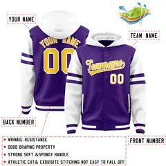 Purple White Raglan Three Stripes Varsity Letterman Jacket Hoodie 4