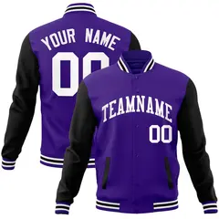 Purple White Raglan Varsity Full-Snap Letterman Jacket