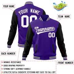 Purple White Raglan Varsity Full-Snap Letterman Jacket 4