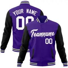 Purple White Raglan Varsity Full-Snap Letterman Jacket 1