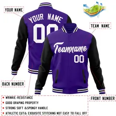 Purple White Raglan Varsity Full-Snap Letterman Jacket 4