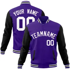 Purple White Raglan Varsity Full-Snap Letterman Jacket 1