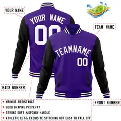 Purple White Raglan Varsity Full-Snap Letterman Jacket 4