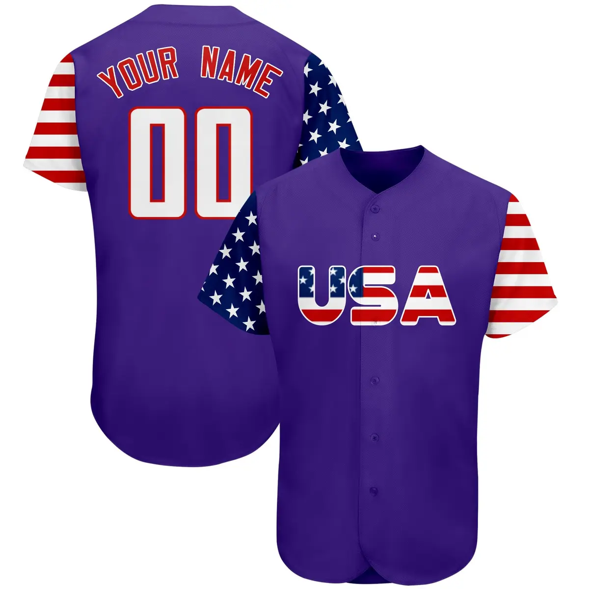 Purple White-Red American Flag Baseball Jersey