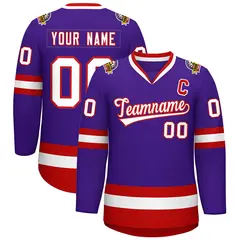 Purple White-Red Classic Hockey Jersey 1