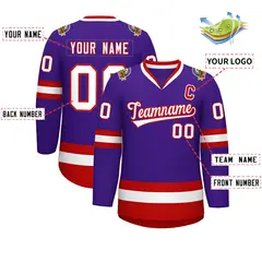 Purple White-Red Classic Hockey Jersey 2