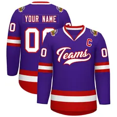 Purple White-Red Classic Hockey Jersey 1