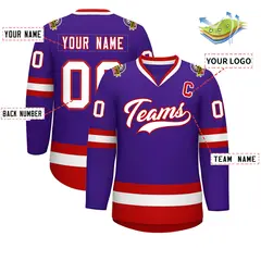 Purple White-Red Classic Hockey Jersey 2
