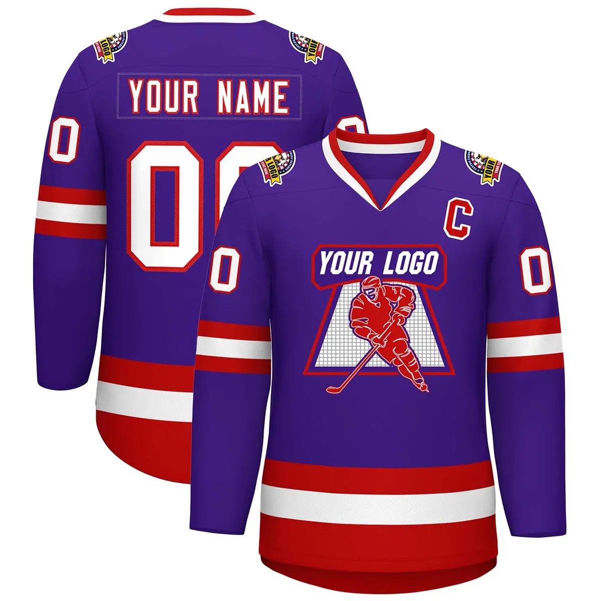 Purple White-Red Classic Hockey Jersey