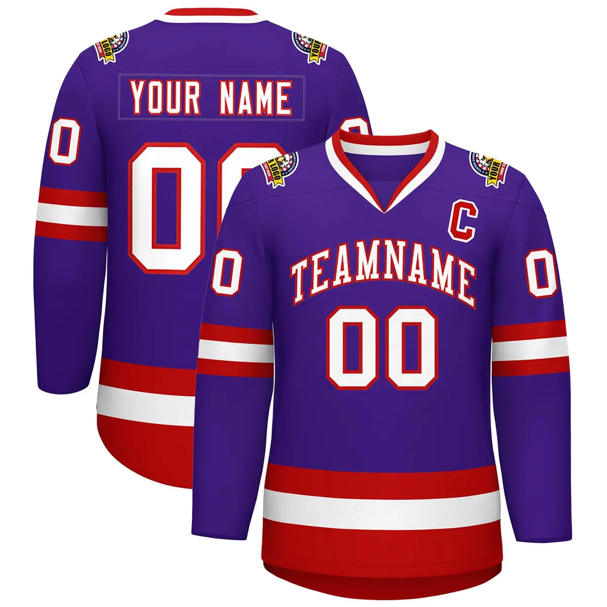 Purple White-Red Classic Hockey Jersey