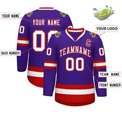 Purple White-Red Classic Hockey Jersey 2