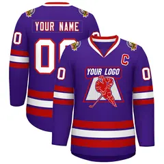 Purple White-Red Classic Hockey Jersey 1