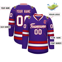 Purple White-Red Classic Hockey Jersey 2