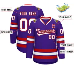 Purple White-Red Classic Hockey Jersey 2