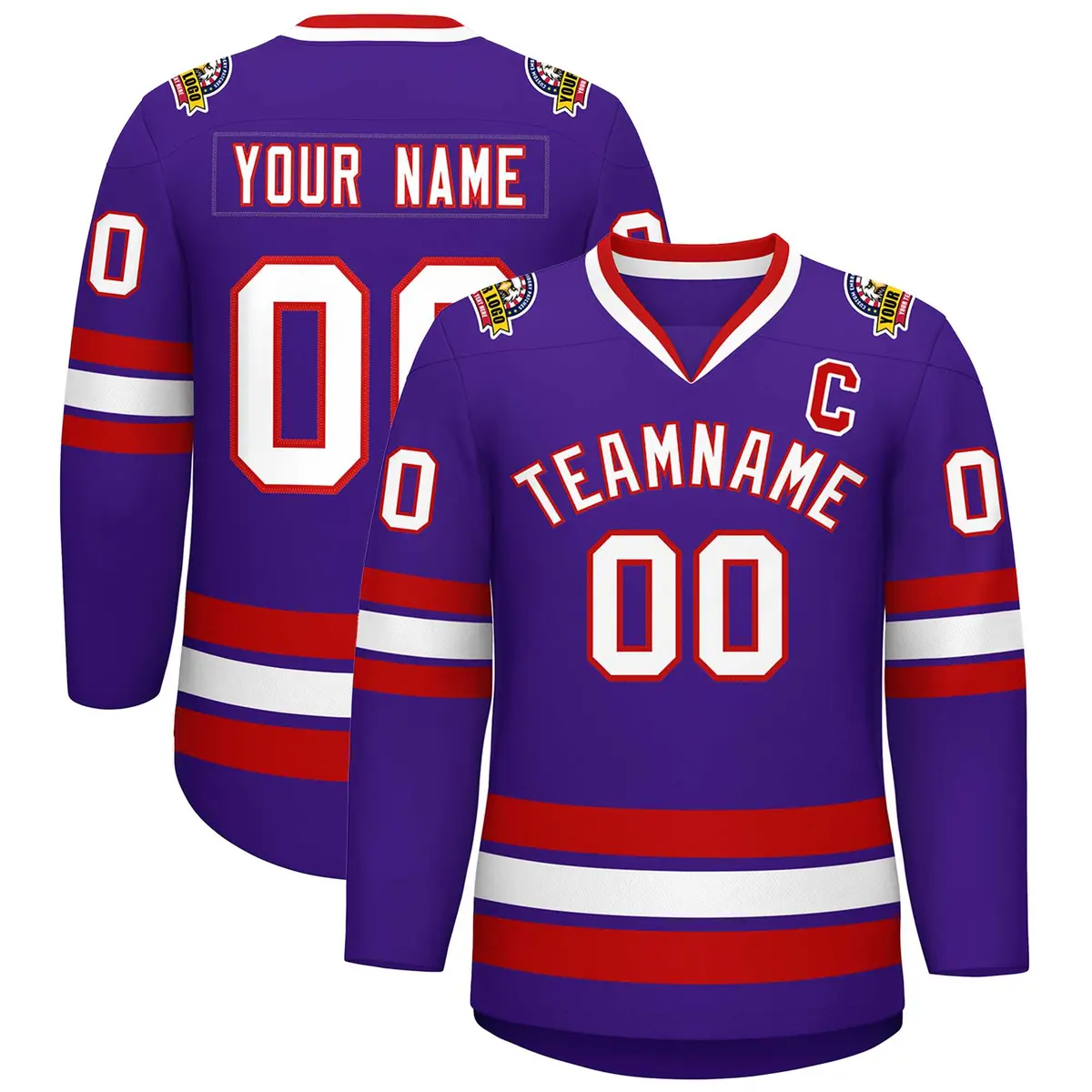 Purple White-Red Classic Hockey Jersey