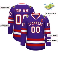 Purple White-Red Classic Hockey Jersey 2