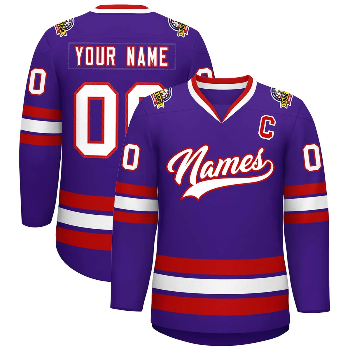 Purple White-Red Classic Hockey Jersey