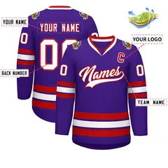 Purple White-Red Classic Hockey Jersey 2