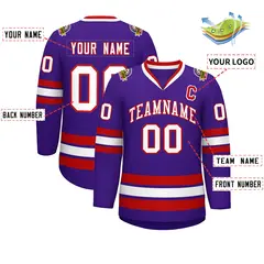Purple White-Red Classic Hockey Jersey 2