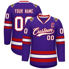 Purple White-Red Classic Hockey Jersey 1