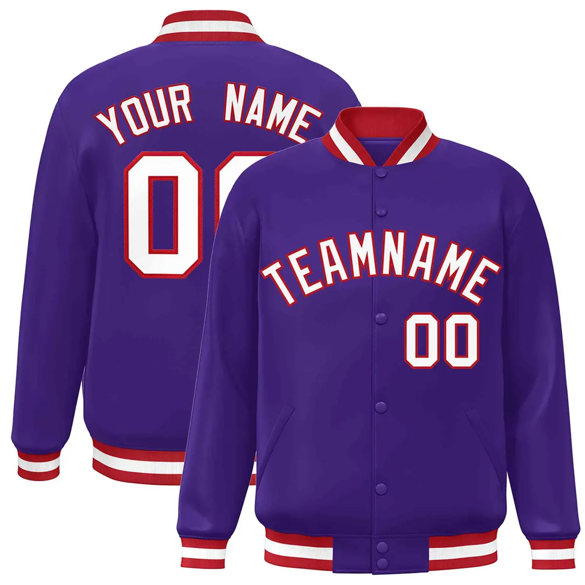 Purple White-Red Full-Snap Varsity Letterman Jacket
