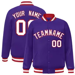 Purple White-Red Full-Snap Varsity Letterman Jacket