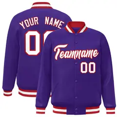 Purple White-Red Full-Snap Varsity Letterman Jacket