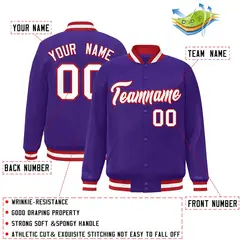 Purple White-Red Full-Snap Varsity Letterman Jacket 2