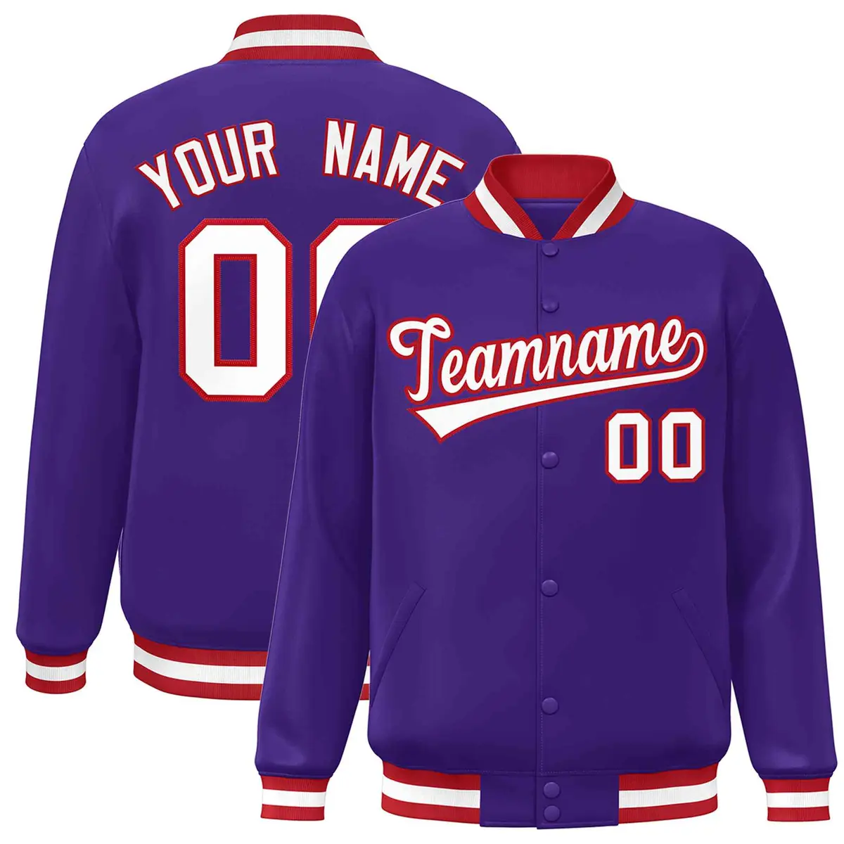 Purple White-Red Full-Snap Varsity Letterman Jacket
