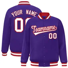 Purple White-Red Full-Snap Varsity Letterman Jacket